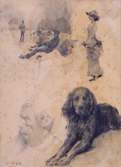 Studi di figure e studio di cane da Santiago Rusiñol